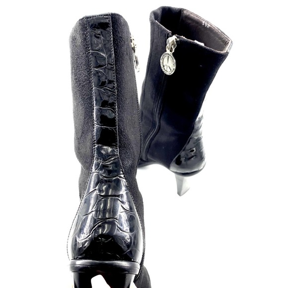 Donald J Pliner Shoe Boot Heel Stiletto Mid Calf Mottled Black Suede Sz 5.5 US - Picture 4 of 12